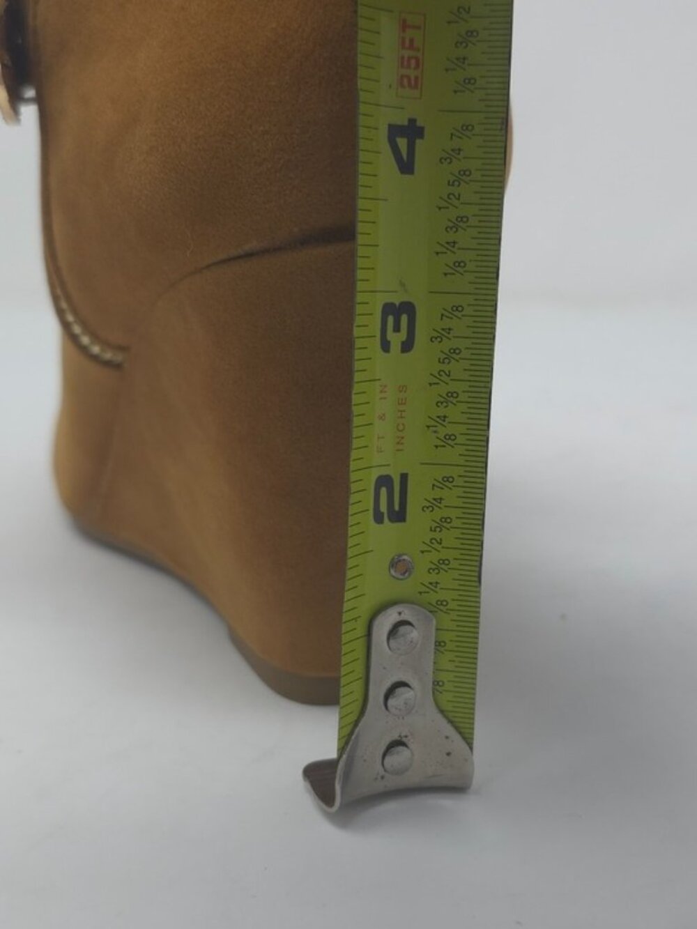 Tan Faux Suede Wedge Ankle Boots Buckle Strap Side Zip Casual Trendy - Picture 11 of 12